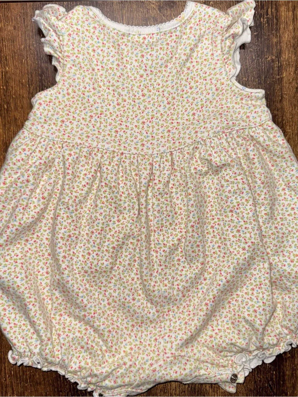 Ralph Lauren White Floral Baby Romper with Pink, Blue & Green Sprigs 9M